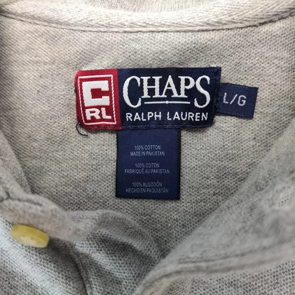 Vintage 90s Chaps Ralph Lauren Gray Polo Shirt Mens L Crest Logo Cotton Classic